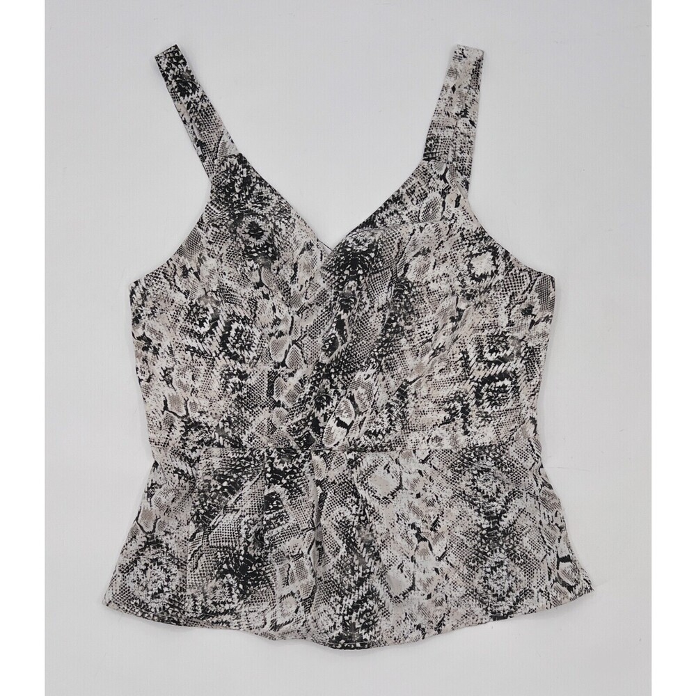 Do+Be Shirt Womens Small Gray Blouse Tank Animal Print Sleeveless Flare Zip